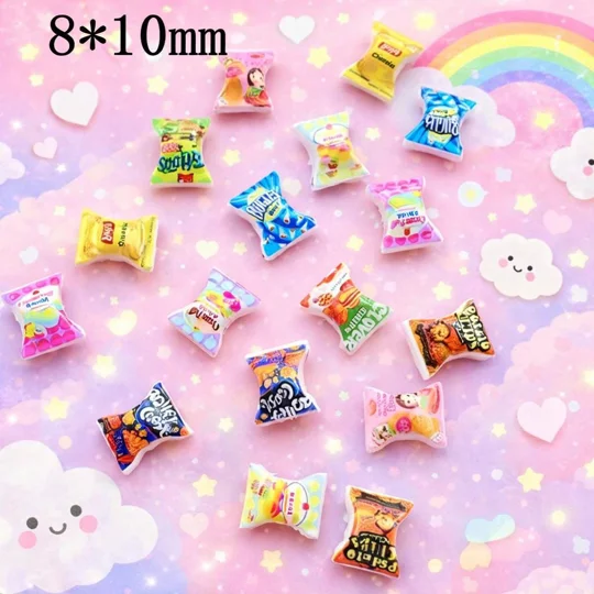 10 Pcs Mixed TINY Junk Food Snacks Crisps Chips For Nail Art Charms Resin Craft DIY 8mmx 10mm So sma