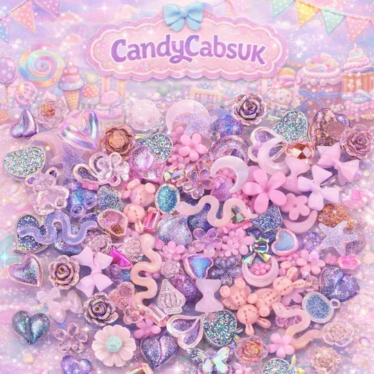 50 Pcs Mixed Tiny Pink Bows Flowers Bear Shells Nail Art Charms Resin Craft DIY