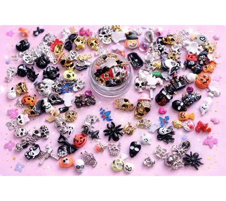 20 Pcs Spooky Halloween Horror Pumpkin Bat Skull Witch Cat Random Alloy Metal & Resin Nail Art