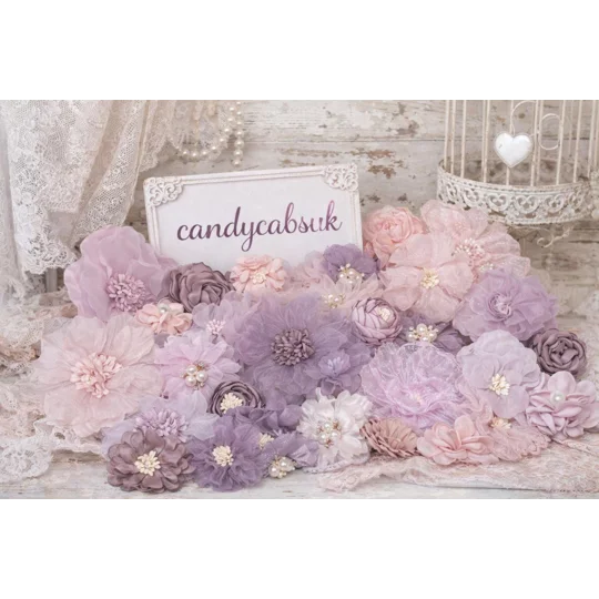 20 Pcs Lilac Mauve Pink Colours Shabby Chic Faux Silk Satin Fabric Flowers