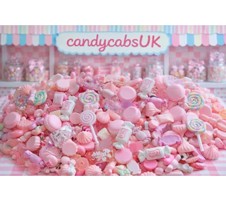 50 Pieces Girlie Pink & White Mix FAKE Food Prop Display Candy Resin Flatback Cabochons Sweets