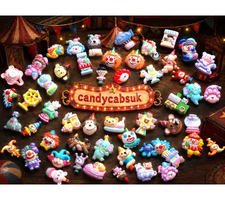 20 Pcs Mixed Circus Clown Amusement Park Fairground Resin Flatback Charms Cabochon Mixed Decoden UK