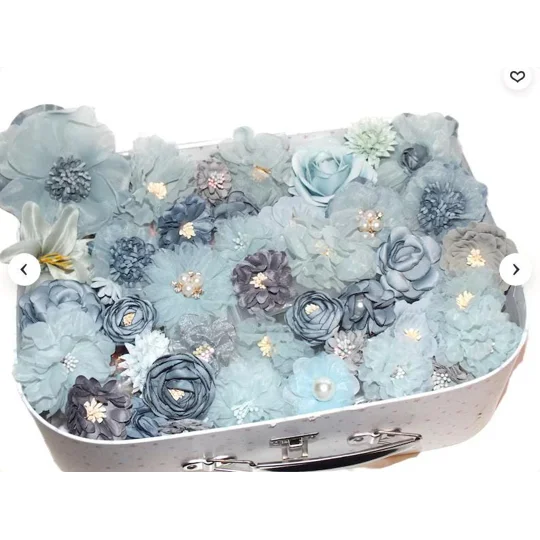 10 Pcs Blue Grey Green Colours Shabby Chic Faux Silk Satin Fabric Flowers