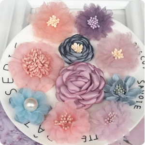 10 Pcs Colours/Designs Mix Shabby Chic Pastel Faux Silk Satin Fabric Flowers Design 2