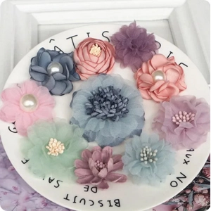 10 Pcs Colours/Designs Mix Shabby Chic Pastel Faux Silk Satin Fabric Flowers Design 3