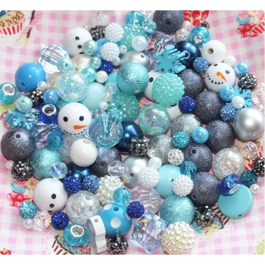 50 Pcs Bubblegum Beads 6-20mm The Snowman Xmas