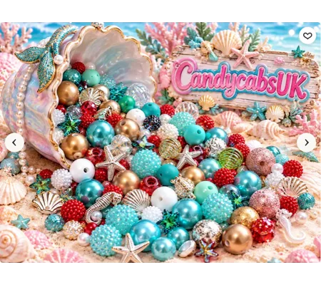 50 Pcs Mermaid Mix Little Bubblegum Round Beads Starfish Shells 6mm-20mm Xmas Craft DIY Pen/Bracelet