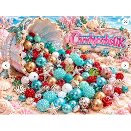 50 Pcs Mermaid Mix Little Bubblegum Round Beads Starfish Shells 6mm-20mm Xmas Craft DIY Pen/Bracelet