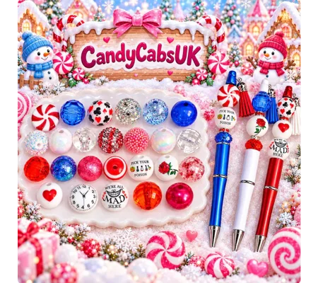 Diy Beadable Bead Pen Kit Alice Theme Red White & Blue including box
