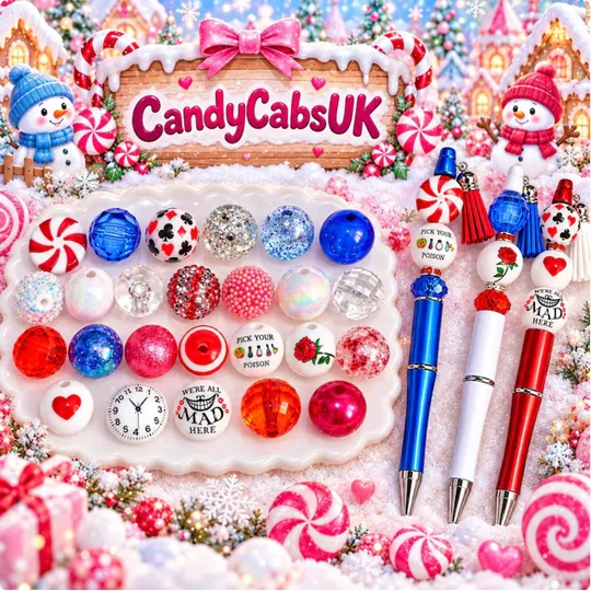 Diy Beadable Bead Pen Kit Alice Theme Red White & Blue including box