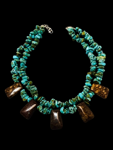 Native American Jewelry Double Strand Turquoise and Jasper Necklace