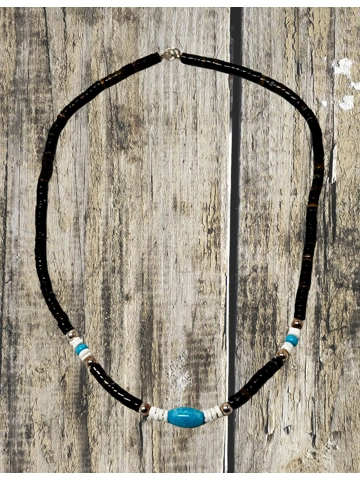 Native American Jewelry Single Strand Turquoise and Shell Necklace