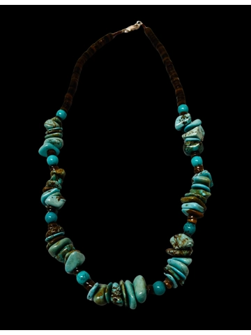 Native American Jewelry Single Strand Turquoise and Shell Necklace