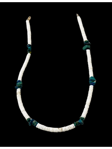 Native American Jewelry Single Strand Shell and Chrysocolla Necklace