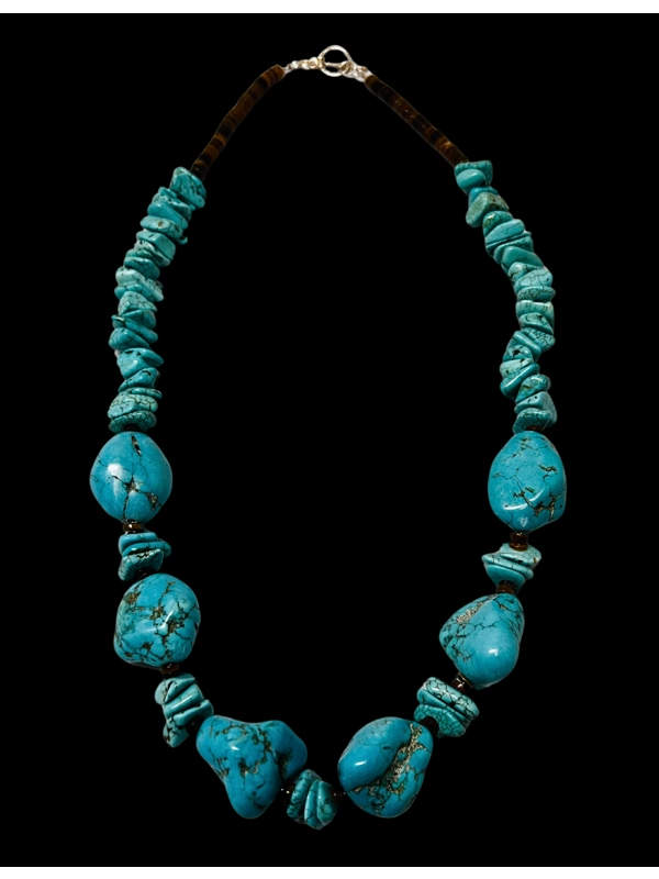 Native American Jewelry Single Strand Turquoise and Shell Nugget Necklace