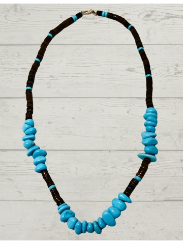 Native American Jewelry Single Strand Turquoise and Shell Necklace