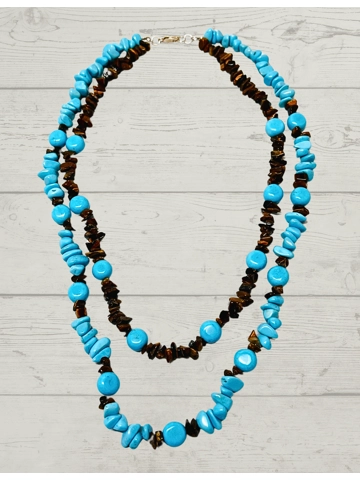 Native American Jewelry Double Strand Turquoise and Tiger Eye Necklace