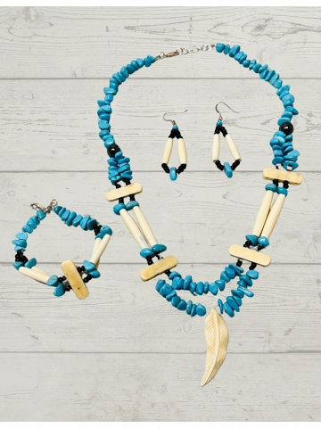 Native American Jewelry Bone and Turquoise Necklace Set