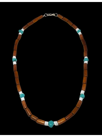 Native American Jewelry Wood, Shell, and Turquoise Necklace