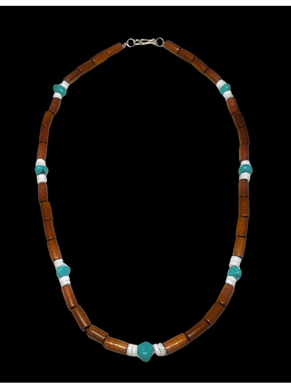 Native American Jewelry Wood, Shell, and Turquoise Necklace