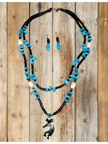 Native American Jewelry Double Strand Kokopelli Necklace Set