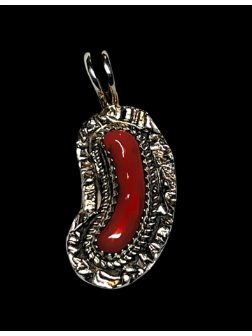 Native American Jewelry Sterling Silver Coral Pendant