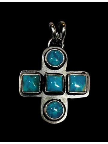 Native American Jewelry Navajo Sterling Silver Turquoise Cross Pendant