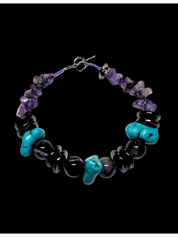 Native American Jewelry Multi-Gemstone Bracelet Amethyst, Turquoise, & Hematite