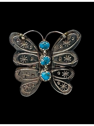 Native American Jewelry Sterling Silver Kingman Turquoise Butterfly Ring