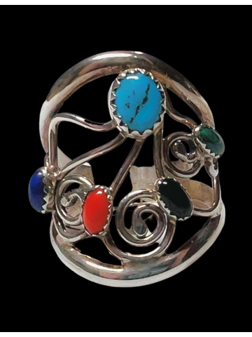 Native American Jewelry Sterling Silver Multi-Gemstone Ring