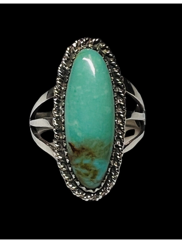 Native American Jewelry Sterling Silver Oval Green Turquoise Ring