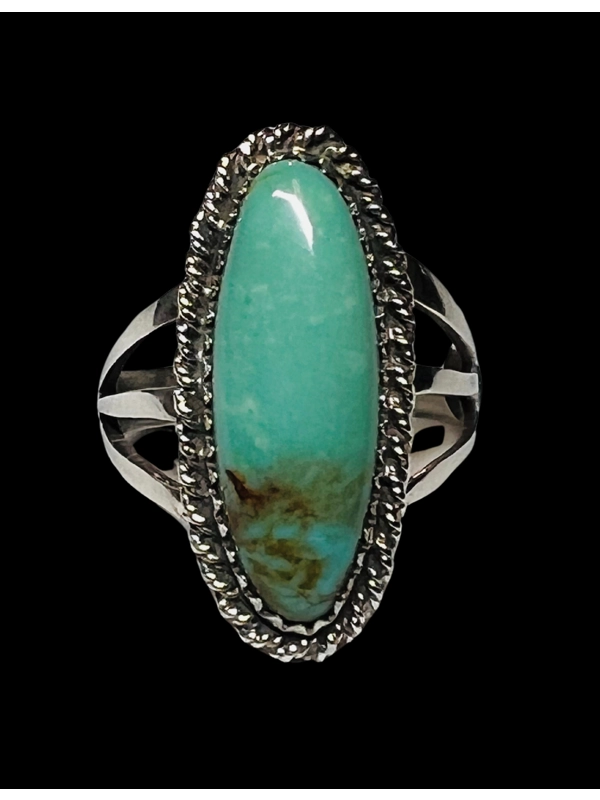 Native American Jewelry Sterling Silver Oval Green Turquoise Ring