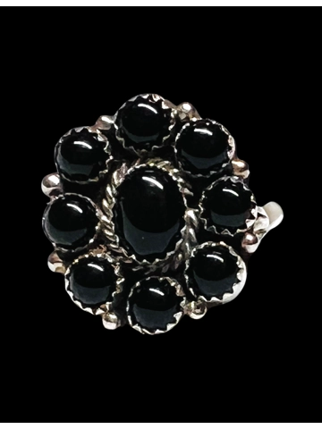Navajo Native American Jewelry Sterling Silver Onyx Cluster Ring