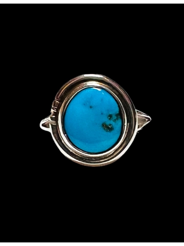 Navajo Made Native American Jewelry Sterling Silver Round Turquoise Ring