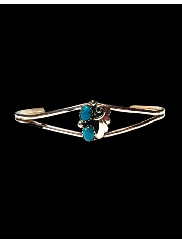 Native American Jewelry Navajo Sterling Silver Turquoise Leaf Motif Cuff Bracelet