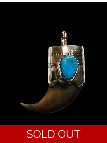 Native American Jewelry Sterling Silver Turquoise Claw Pendant