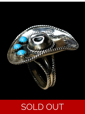 Southwestern Style Native American Jewelry Sterling Silver Turquoise Cowboy Hat Ring