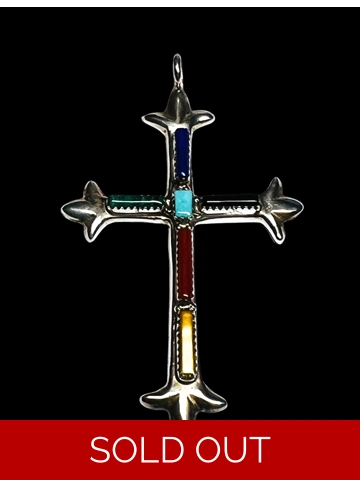 Native American Jewelry Sterling SIlver Multi-Stone Cross Pendant