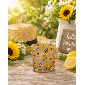 Sunflower & Bee Glass Candle Holder 8cm