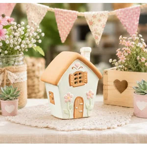 Pastel Green Fairy House T Light Holder, 13.7cm
