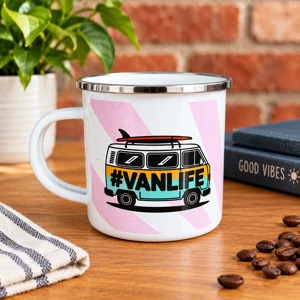 'VANLIFE' Enamel Mug - Pink