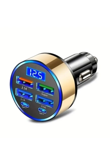 Car Charger with 2 Type-C charging/power ports and 4 USB Ports,