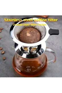 Pour Over Coffee Maker - Manual Reusable Stainless Steel Cone Filteration System
