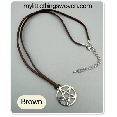 Men's Silver Pentagram Pendant/Necklace, Real Leather Cord - Choice of Colours, Men's Silver Pentagram Pendant/Necklace, Real Leather Cord - Choice of Colours,