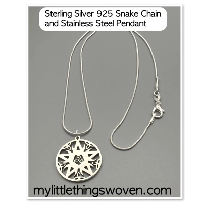 Men's Pentagram Moon Celtic Knot Pendant/Necklace - Stainless Steel/Sterling Silver, Snake Chain Men's Pentagram Moon Celtic Knot Pendant/Necklace - Stainless Steel/Sterling Silver, Snake Chain