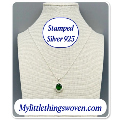 Faux Emerald Pendant & Necklace, Sterling Silver 925, Snake Chain, Adjustable
