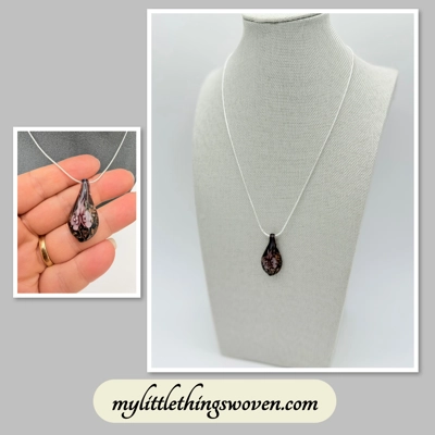 Murano Glass Drop Pendant & Necklace, Real Silver 925 Snake Chain Murano Glass Drop Pendant & Necklace, Real Silver 925 Snake Chain