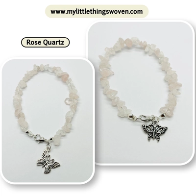 Quartz semi precious chipped gemstone bracelets with choice of dangle charm