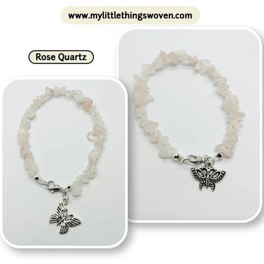 Quartz semi precious chipped gemstone bracelets with choice of dangle charm