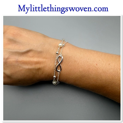 Eternity Faux Pearl Silver Tone Bracelet, Adjustable length